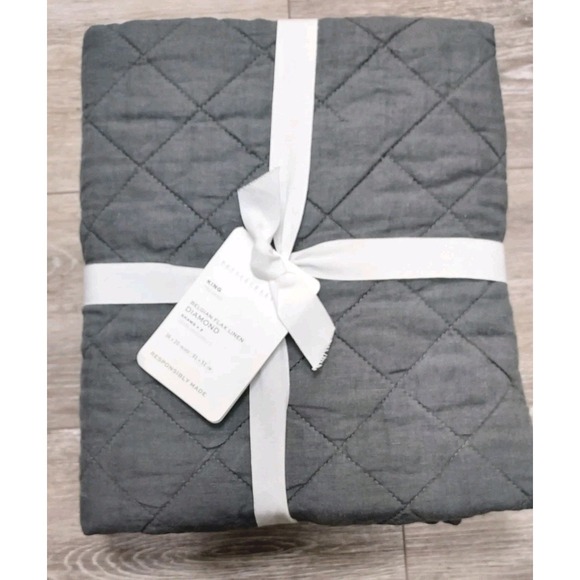 Pottery Barn Other - POTTERY BARN Set 2 Belgian Flax Linen Tufted Quilted King Shams Dark Forest Gray